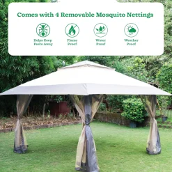 Luxury Pop-Up Gazebo Tent 13x13 ft with Netting & Wheeled STO-N-Go Bag | Beige & Coffee
