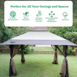Luxury Pop-Up Gazebo Tent 13x13 ft with Netting & Wheeled STO-N-Go Bag | Beige & Coffee
