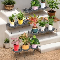 Metal Plant Stands with Drip-tray Holder - set of 4