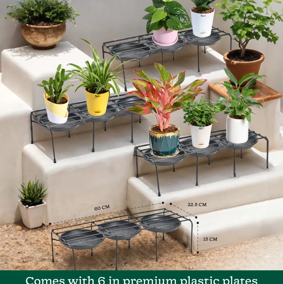 Metal Plant Stands with Drip-tray Holder - set of 4