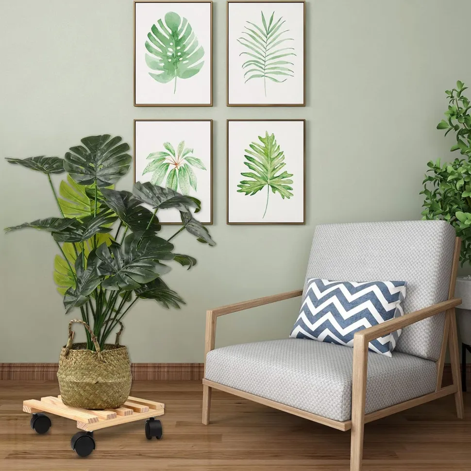 Wooden Plant Stand with Wheels